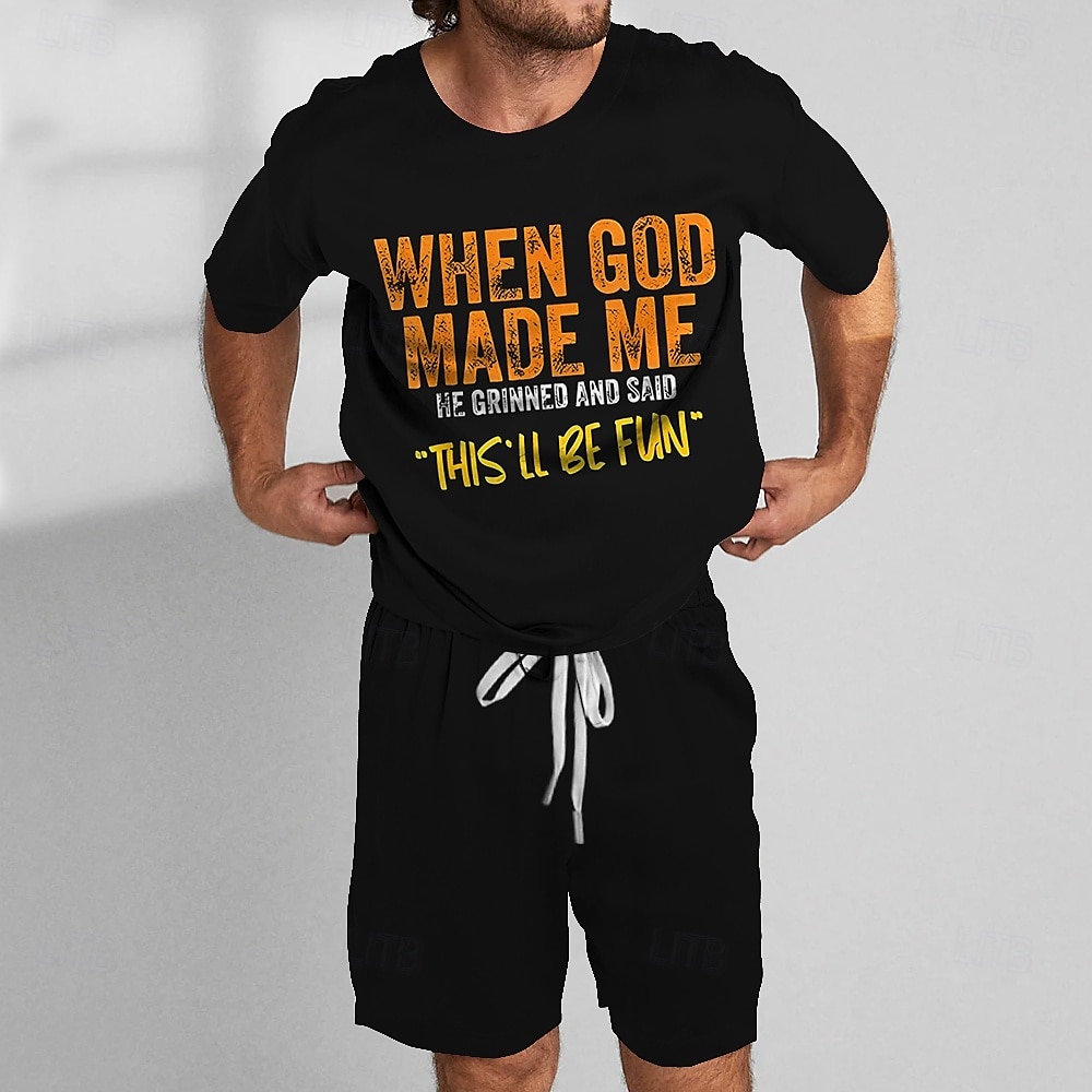 Herr Text / nummer 2st T-shirts uppsättningar Summer Tops Kortärmad Korta byxor Rund hals Semester Ledigt vardag Utomhus Sport Dagligen 3D-utskrift Sommar Mörkgrön Svart askfärgad 2025 - $25.99 –P4