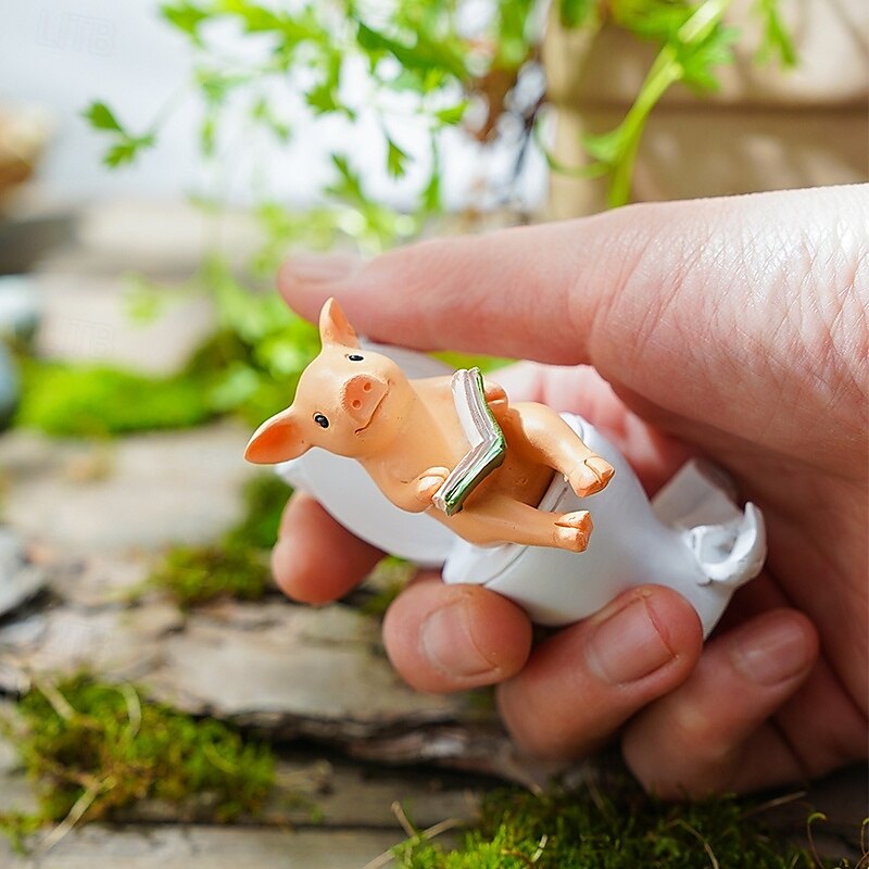statua animale in miniatura a forma di maiale, decorazione da giardino in resina impermeabile dipinta a mano, piccola statuetta di maiale per casa, cortile, patio, bonsai, ornamento animale in del 2025 a $7.49 –P2