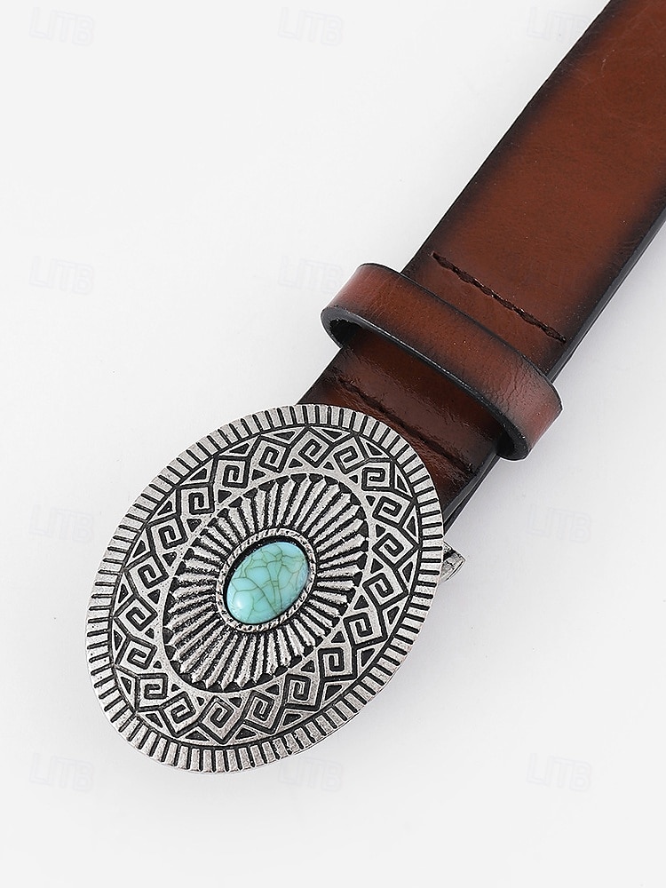 "Vintage Western Faux Leather Belt for Women – Boho Turquoise Concho Buckle, Adjustable Cowgirl Waist Belt for Festivals & Casual Wear" 2025 - $14.99 –P5