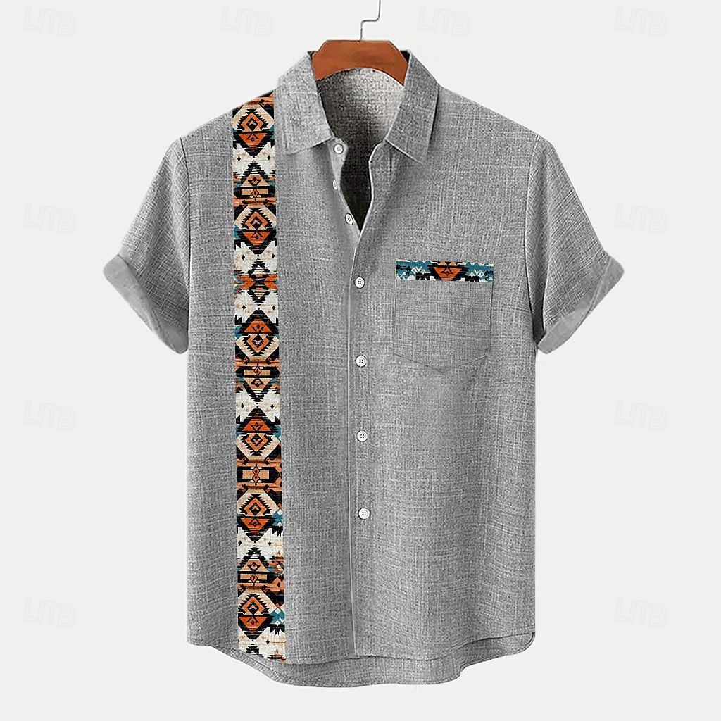 Men's Shirt Linen Shirt Summer Shirt Beach Shirt Plaid Vacation Holiday Black Green Khaki Gray Short Sleeve Collar Summer Clothing Apparel 2025 - $26.99 –P5