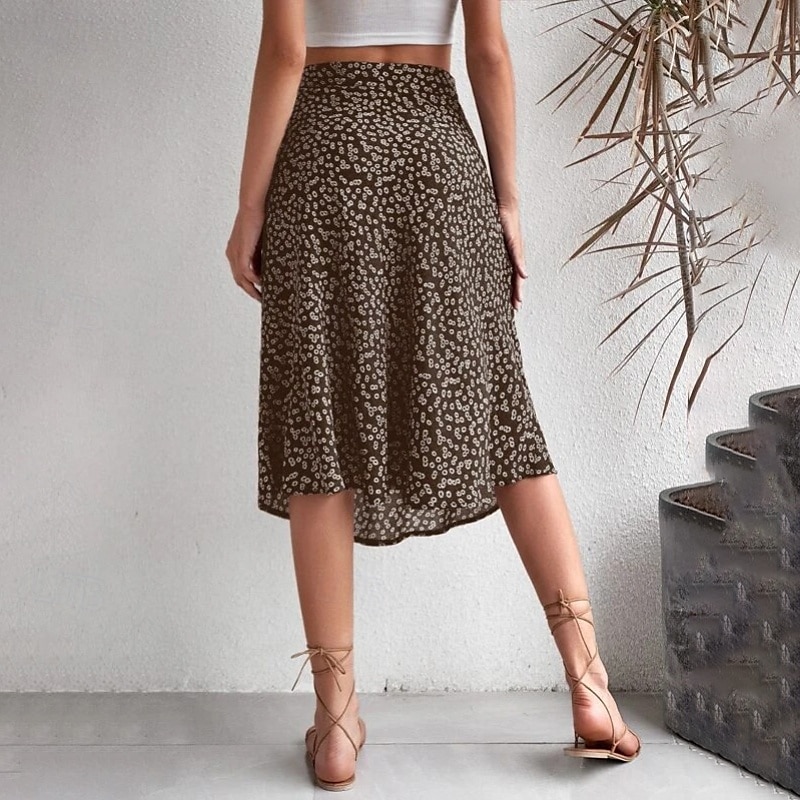 Dame الالتفاف A-linje Fritid Knelang Mellomhøyt liv Skjørt Blomstret Trykt mønster Mikroelastisk Feriereise Gate Svart Gul Blå Oransje Sommer Polyester 2025 - $21.99 –P16