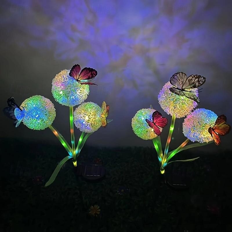 2 Pcs LED Outdoor Solar Lights 3 Head Simulated Dandelion Onion Butterfly Strip Light with Luminous Ground Insertion Patio Lights Courtyard Garden Park Path Lawn Wedding Party Festival Atmosphere 2025 - $34.99 –P8