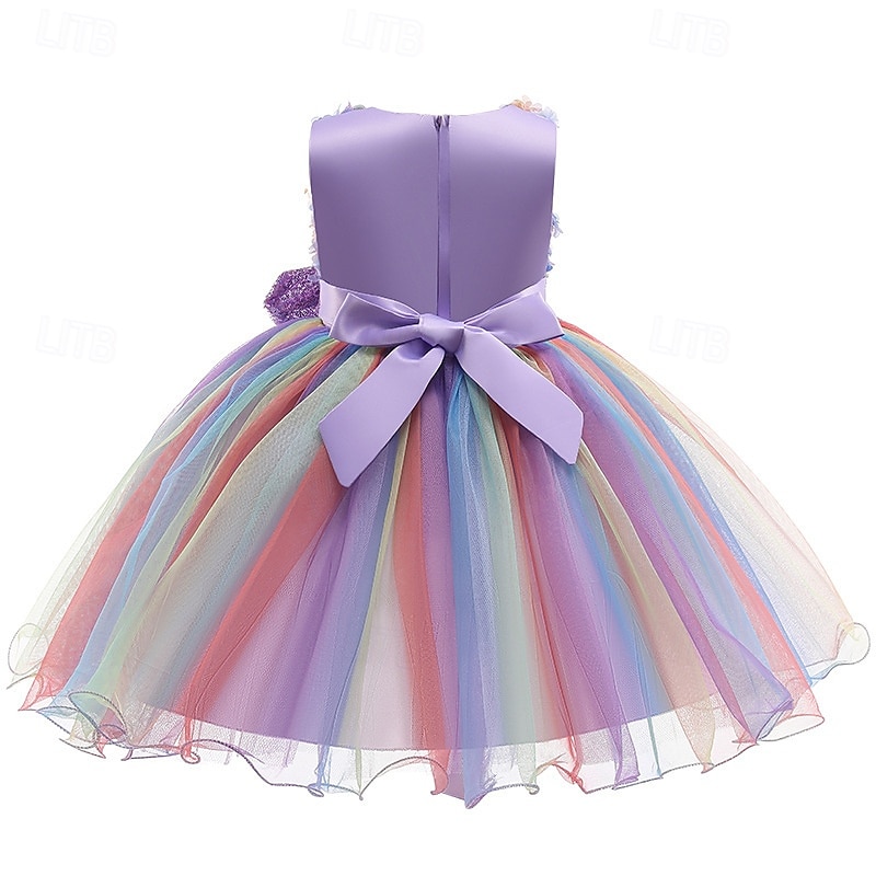 2025年 子供 女の子 ドレス コスプレドレス プリンセスドレス ユニコーン フラワー ノースリーブ 性能 パーティー コスプレ衣装 メッシュ かわいいスタイル 愛らしい コスチューム ポリエステル ミディ パーティードレス チュールワンピース 春 秋 4年以上 ピンク パープル ライトブルー  コレクション – $33.99 –P10