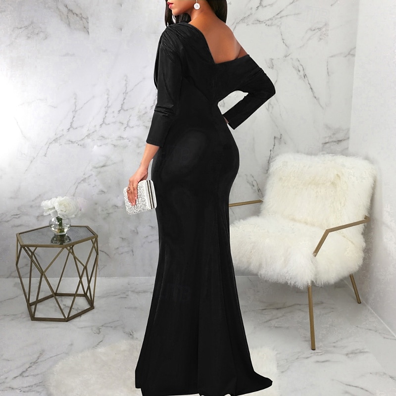 Pentru femei Rochie Lunga Rochie Maxi Rochie de bal Rochie de petrecere Elegant Modă Petrecere Ieșire Fit regulat Simplu Manșon Lung Pe Umăr Negru Alb Roșu Vin Vară 2025 - $27.99 –P10