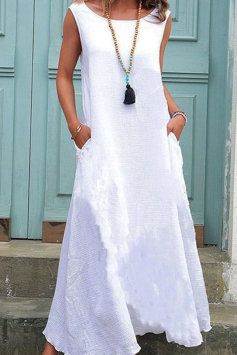 Per donna Abito Midi Abiti ispirati al lino Abito in cotone e lino Moda Essenziale Classico All'aperto Quotidiano Ferie Vestibilità regolare Semplice Senza Maniche Girocollo Bianco Arancione Cachi del 2025 a $22.99 –P2