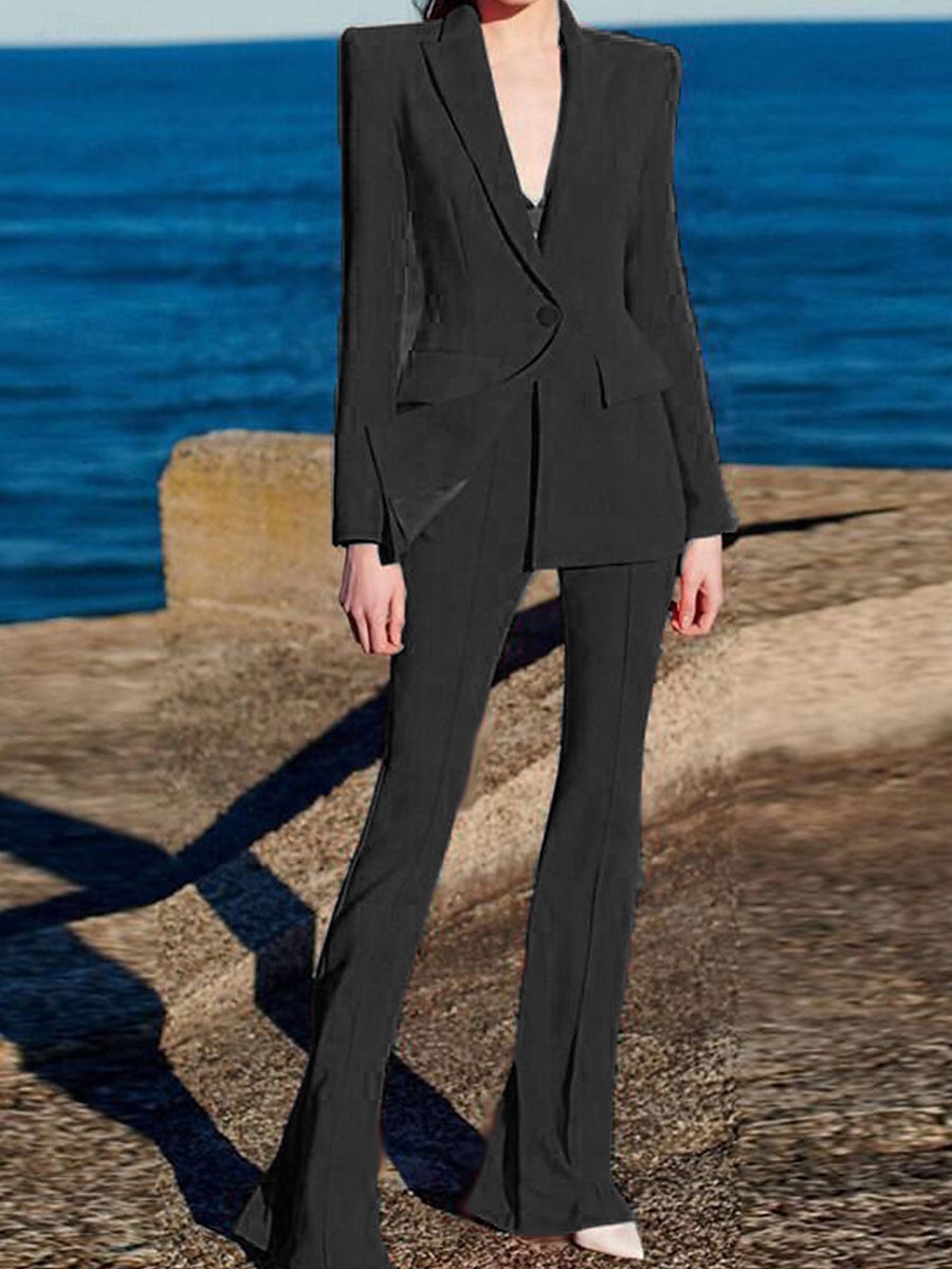 Pantalonpak Moeder van de Bruid Elegante Simpele Overhemdkraag Vloerlengte Katoenmix Lange Mouw met Effen Kleur 2025 - $139.99 –P10