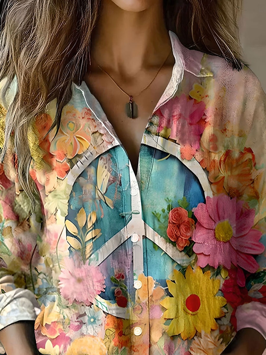 Pentru femei Cămașă Floral Grafic Casual Manșon Lung Guler Cămașă Topuri obișnuite Muncă Zilnic Nasturi Imprimeu Negru Galben Roz Îmbujorat Albastru piscină Trifoi Primăvară Toamnă Iarnă 2025 - $32.99 –P2
