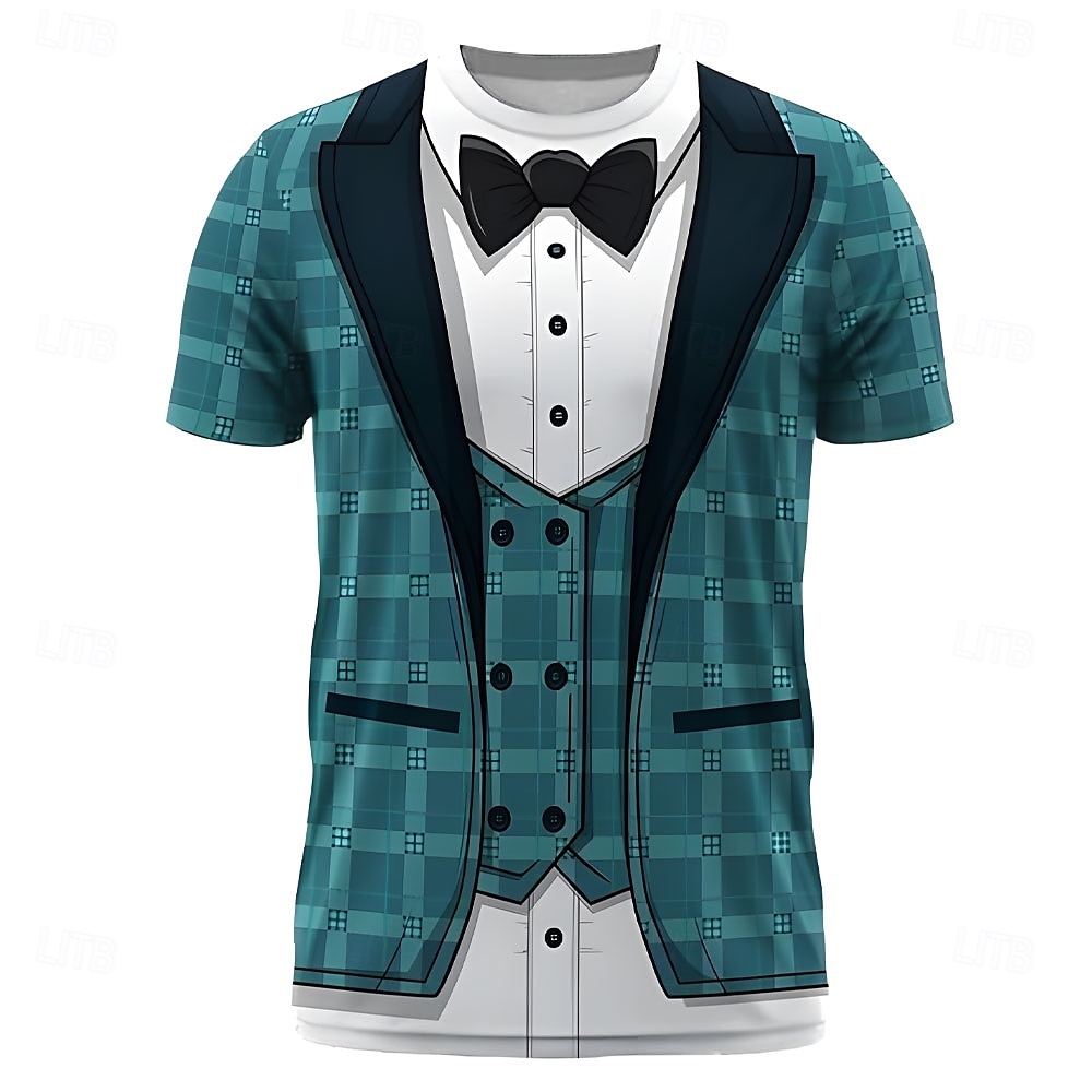 Homme Smoking Costume T shirt Manche Courte T-shirt 3D effet Col Ras du Cou Chemise Exagéré Design Soirée Vacances Bleu Eté Printemps Vêtement Tenue S M L XL XXL XXXL de 2025 ? $17.99 –P1
