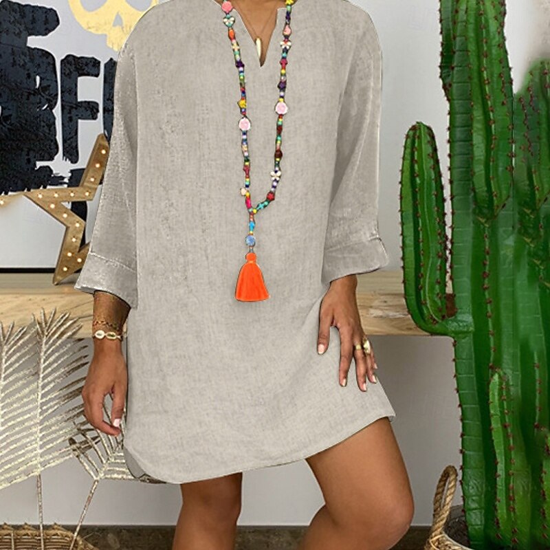 Femmes Mini Robe Robes inspirées du lin Robe en coton et lin Mode Basique Classique Quotidien Sortir Week-end Coupe régulière Uni manche longue Col en V Blanche Jaune Vert Véronèse bleu marine Été de 2025 ? $22.99 –P4
