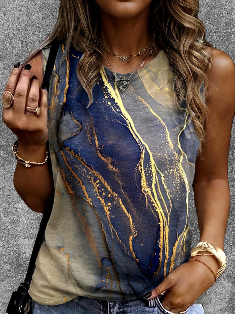 Top pentru femei camisole stilat casual fără mâneci gât rotund tops regulate print zilnic albastru cenușiu vară 2025 - $17.99 –P4