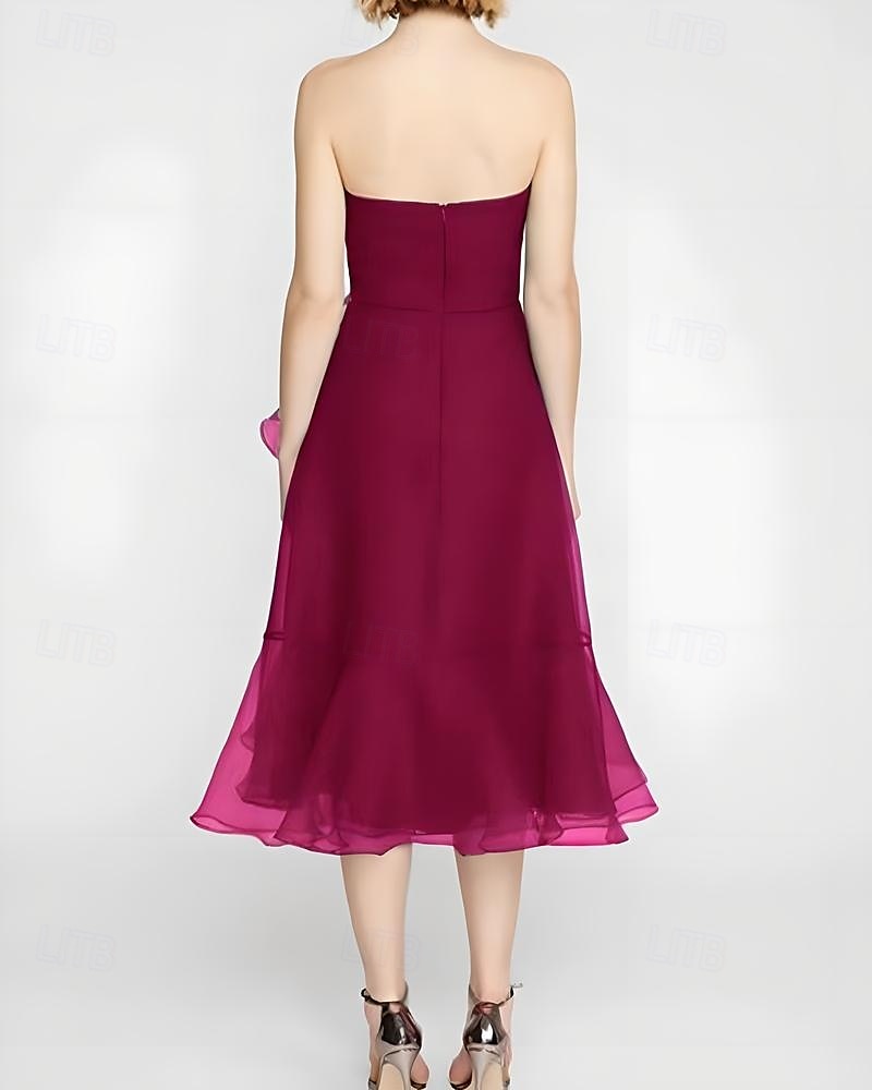 A-Linje Cocktailkjoler Elegant Kjole Formell Bryllup Te-lengde Ermeløs Off Skulder Organza med Folder Volanger 2025 - $134.99 –P4