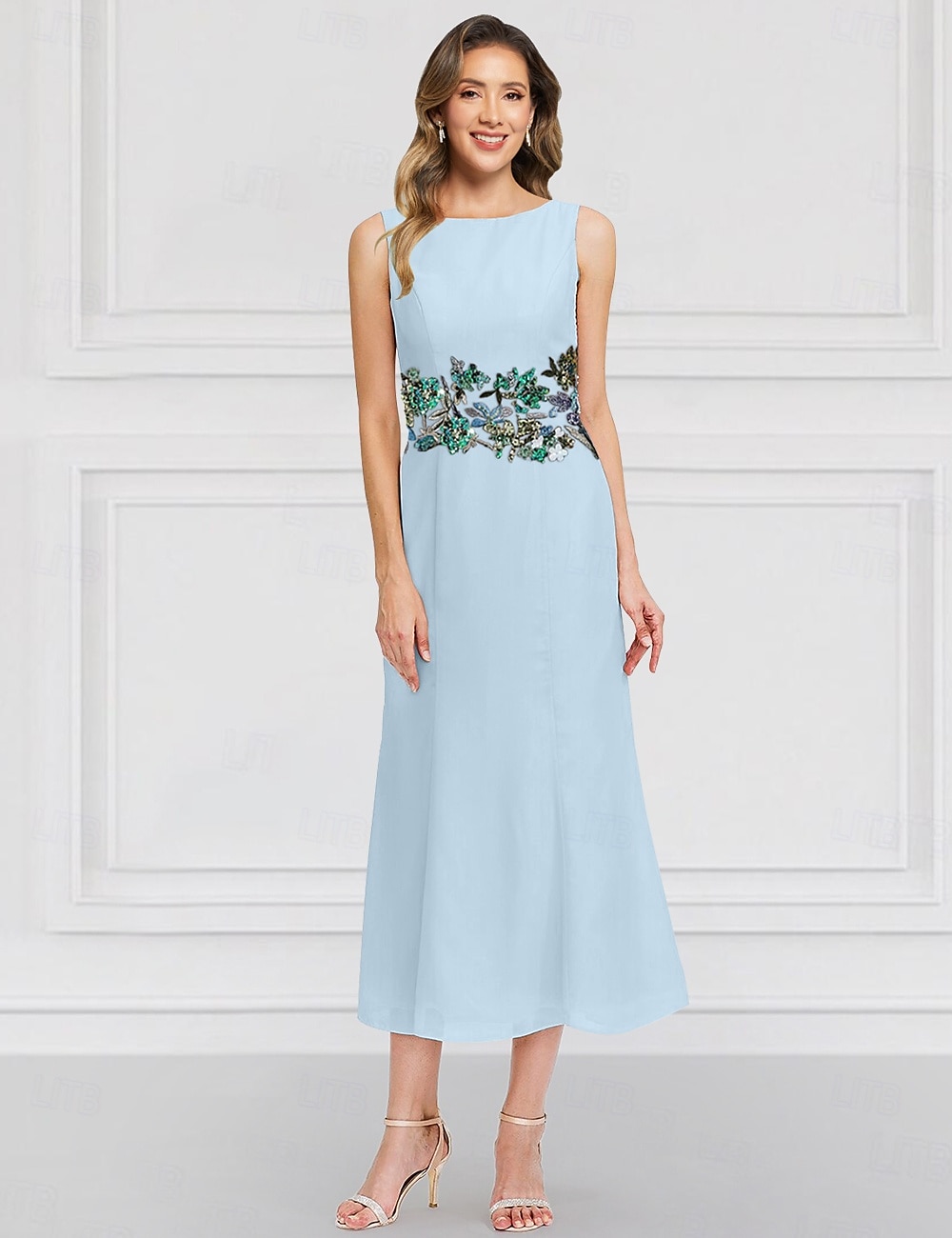 Blue Green Floral Two Piece Dress Sets Mother of the Bride Elegant Vintage Jewel Neck Ankle Length Chiffon Long Sleeve with Lace Embroidery Flower 2025 - $146.99 –P2