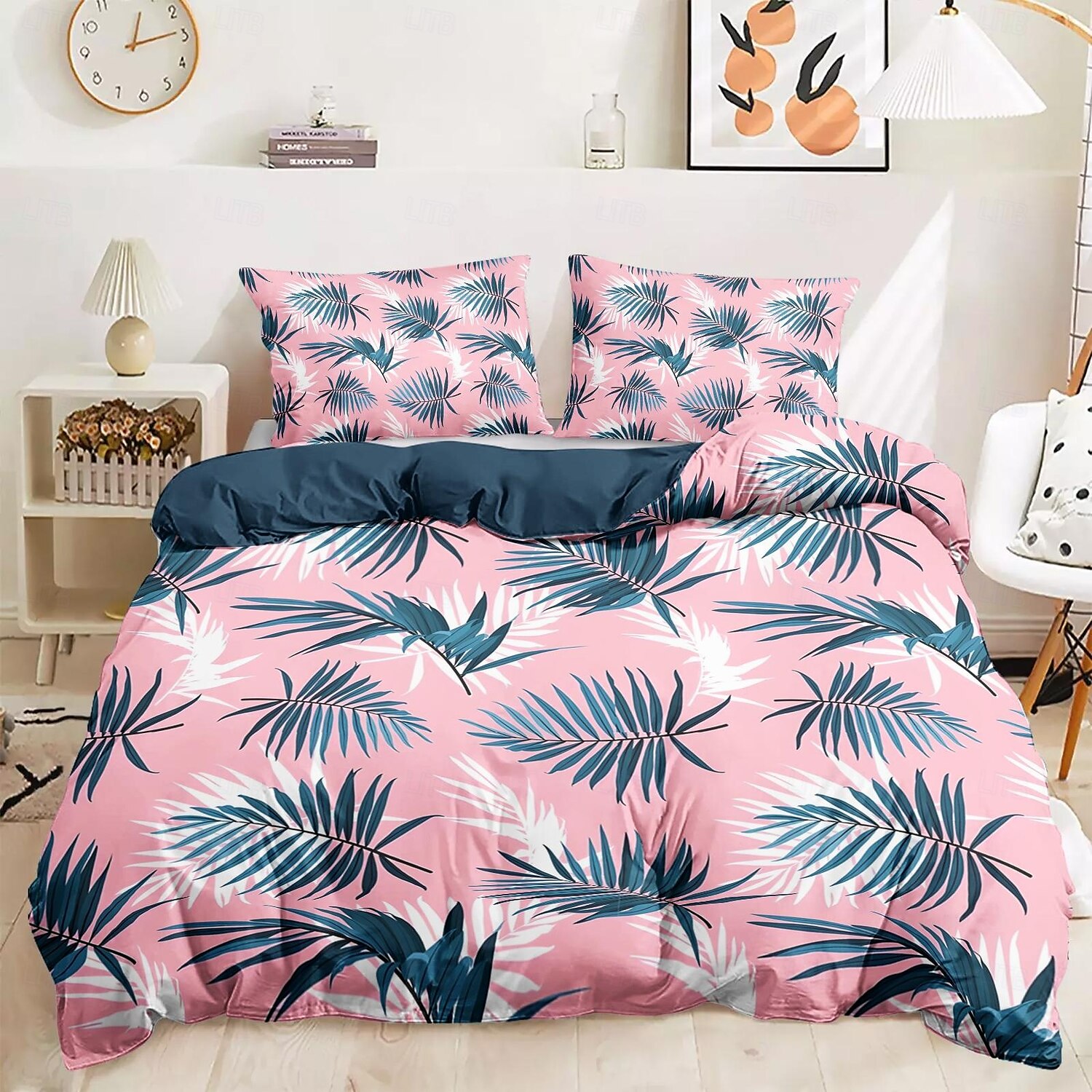 Pătură cu frunze tropicale Set de lenjerie de pat de dimensiune completă Cuvertură moale ușoară cu 2 fețe de pernă pentru vară primăvara 2025 - $60.99 –P5