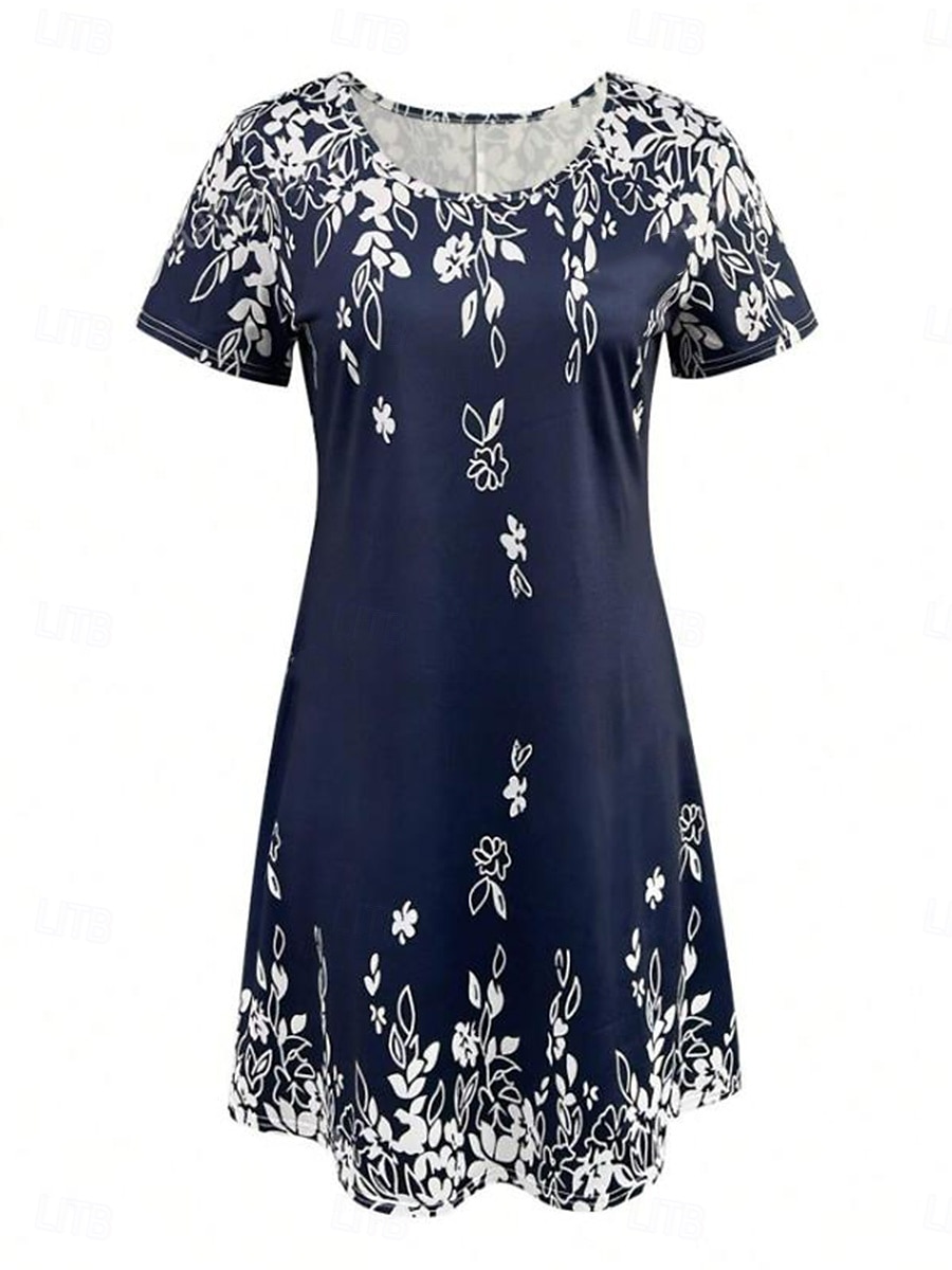 Abito Mini Donna A Line Abito Casual Abito T Shirt Abito Tee Abito Estivo Stiloso Casual Vacanza Quotidiana Fit Normale Grafica Floreale Manica Corta Collo Tondo Blu del 2025 a $22.99 –P3