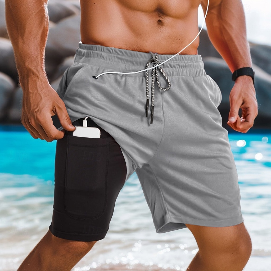 Homens Shorts Forrados calções atléticos Shorts de Natação 2 em 1 Shorts de Natação Calção Com Cordão Bolsos laterais Cintura elástica Tecido Secagem Rápida Feriado Para Noite Ginásio Férias Esportes de 2025 por $13.99 –P5