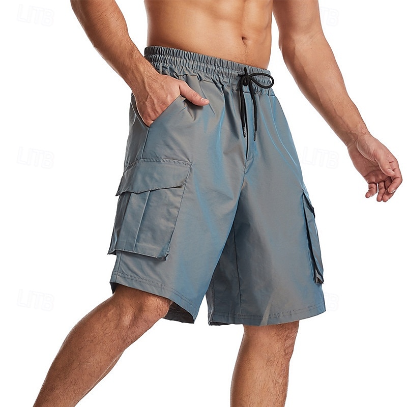 Men's Cargo Shorts Shorts Bermuda shorts Casual Shorts Baggy Multi Pocket Straight Leg Plain Breathable Moisture Wicking Knee Length Outdoor Casual Running Fashion Streetwear Red Blue Micro-elastic 2025 - $25.99 –P1