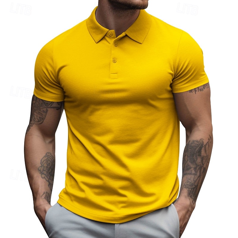 Homens Camisa de golfe Camisas Polos de Golfe Trabalho Casual Lapela Manga Curta Básico Moderno Tecido Botões Verão Normal Preto Branco Amarelo Vermelho Azul Marinha Azul Royal Camisa de golfe de 2025 por $15.49 –P15