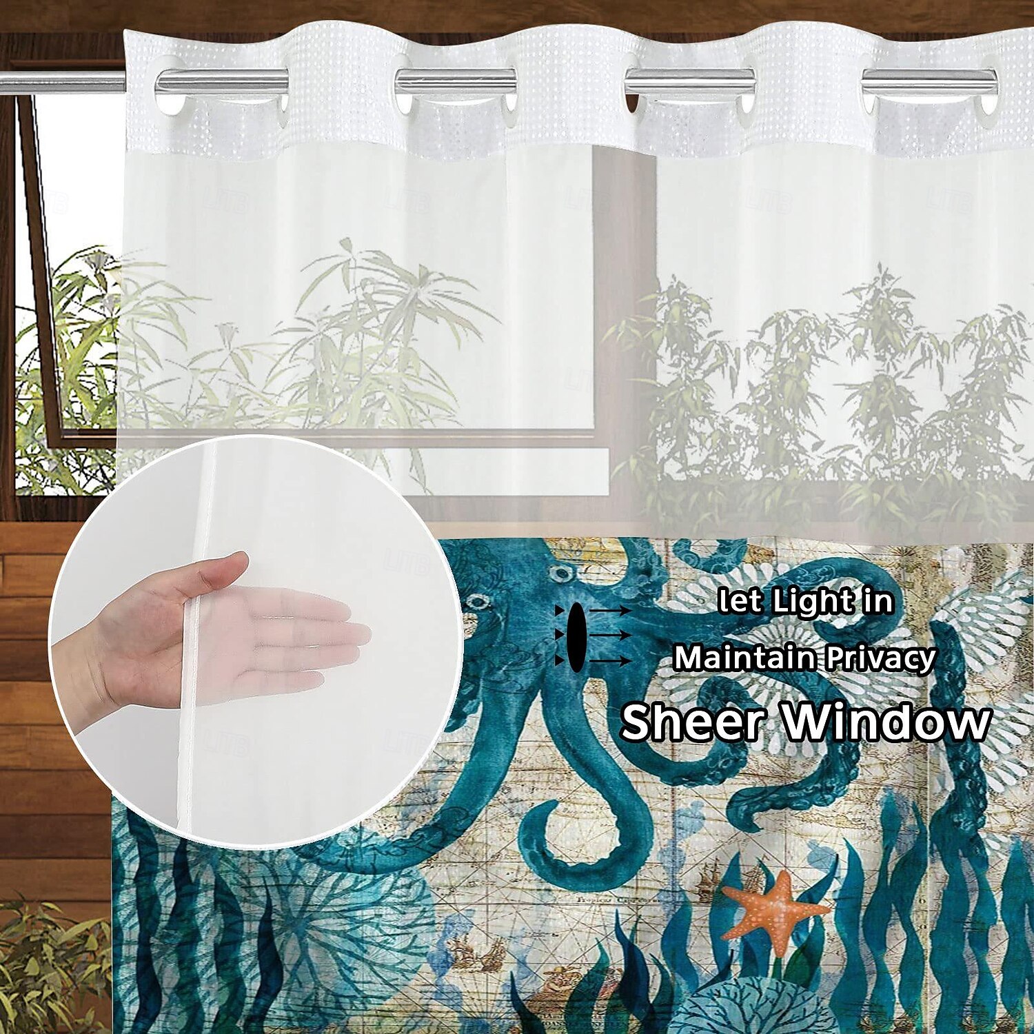 Duschvorhang-Set mit einsteckbarem Innenfutter und transparenter Fensterbahn 180cm*180cm (70"*70") wasserabweisendes Polyester ohne Haken Ösen 120 GSM doppellagige Hotel-Spa Badezimmer-Trennwand 2025 - $41.99 –P11