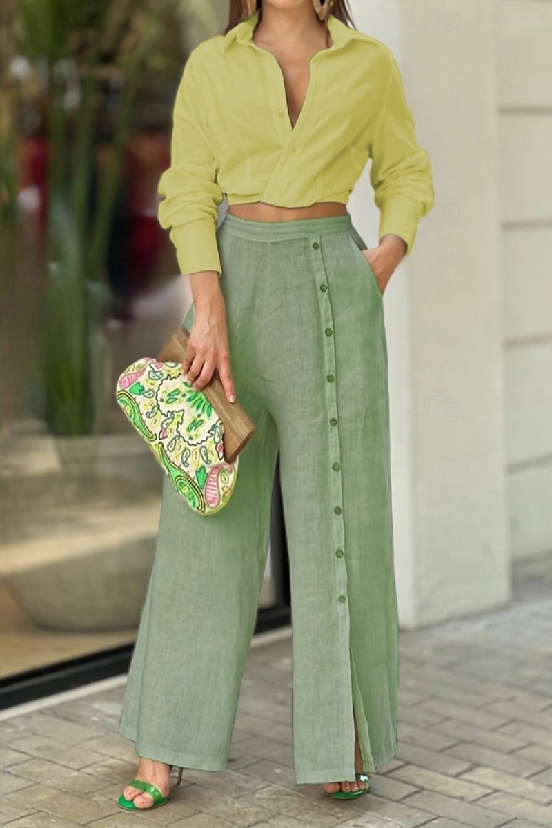 Femmes Pantalon en coton et lin Slacks Mode Streetwear Longueur complète Naturel Uni Avec Poches Extérieur Confortable Tenue quotidienne Sortir Blanche Bleu Vert Été Coupe régulière de 2025 ? $36.99 –P3