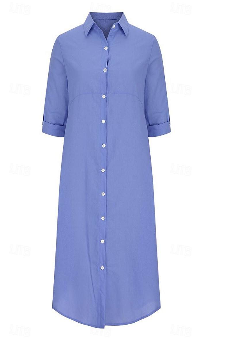 Per donna Abito Midi Abiti ispirati al lino Abito Camicia Abito in cotone e lino Moda Classico Quotidiano Uscire Weekend Vestibilità regolare Semplice Manica Lunga Colletto a Camicia Nero Blu Verde del 2025 a $22.99 –P1