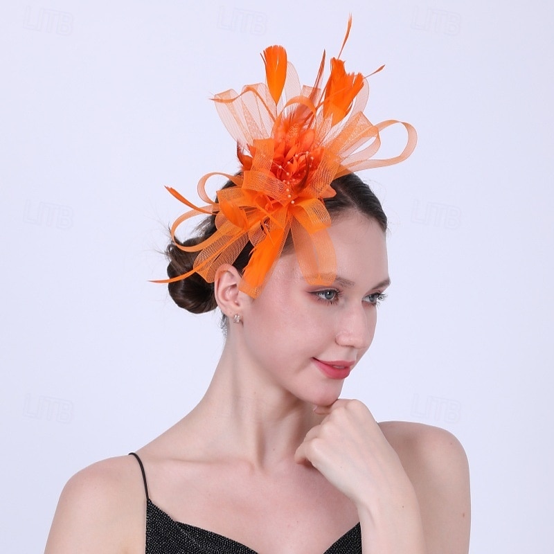 Kopfstück Tüll Federn Hochzeit Abendgesellschaft Elegant Hochzeit Mit Feder Kopfschmuck Kopfbedeckung 2025 - $16.49 –P1