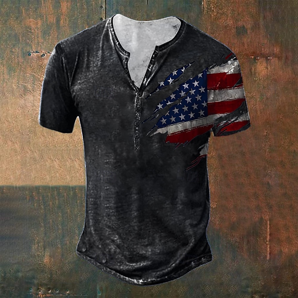 Voor heren Grafische prints Amerikaanse vlag Nationale vlag T-shirt Henley-shirt Korte mouw Sport Modieus Ontwerper Buiten Straat Dagelijks Zomer Zwart Blauw Grijs Henley Henley-T-shirt 2025 - $18.99 –P3