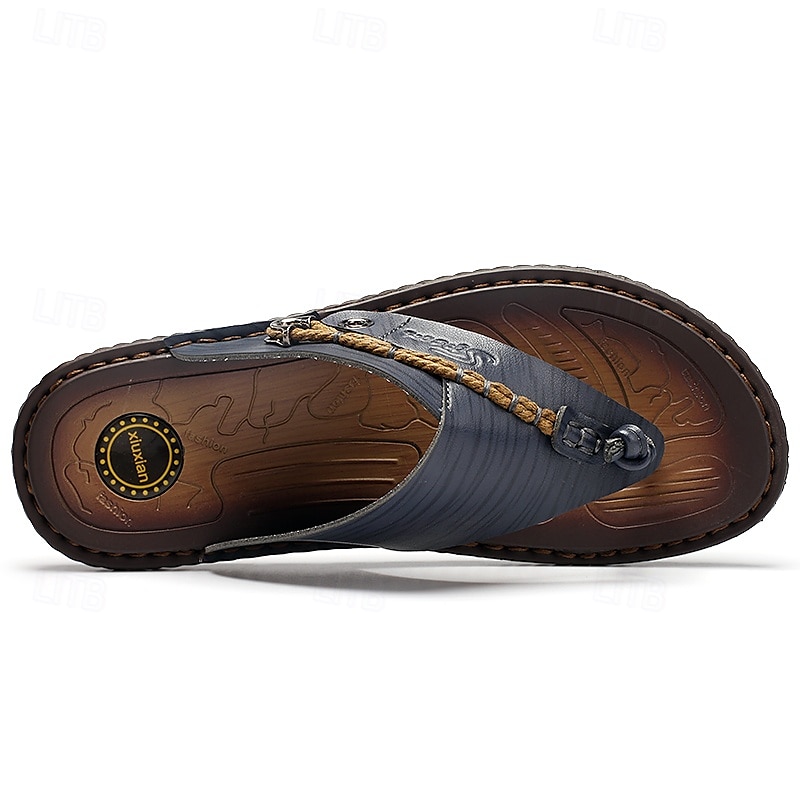 Chanclas de lujo para hombre de piel sintética marrón con diseño en relieve y correa trenzada: calzado de primera calidad y comodidad para salidas informales con estilo. 2025 - $26.99 –P13