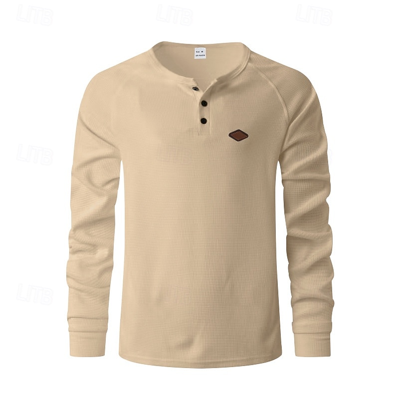 Pánské Tričko s knoflíkem Tričko Waffle Henley košile Tričko Henley Dlouhý rukáv Henley Jaro Podzim Bez vzoru Módní Designové Základní Knoflíky Dovolená ulice Jdeme ven Černá Bílá Královská modř Top 2025 - $17.49 –P2