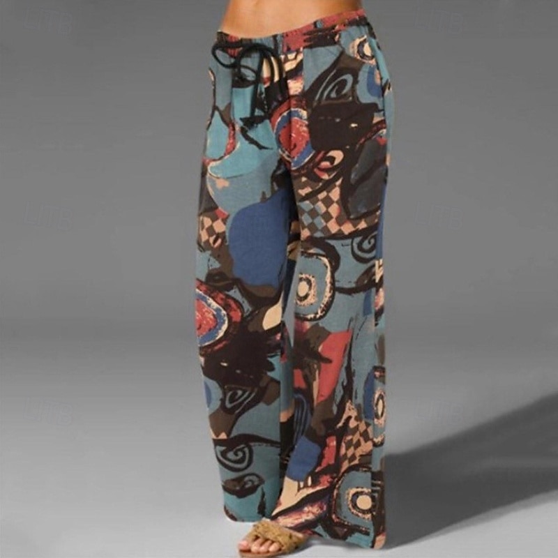 Femmes Pantalon en coton et lin Slacks Pantalon palazzo Mode Streetwear Longueur complète Naturel Fleuri Impression Conception à cordon élastique Confortable Extérieur Rue Tenue quotidienne Sortir de 2025 ? $22.99 –P9