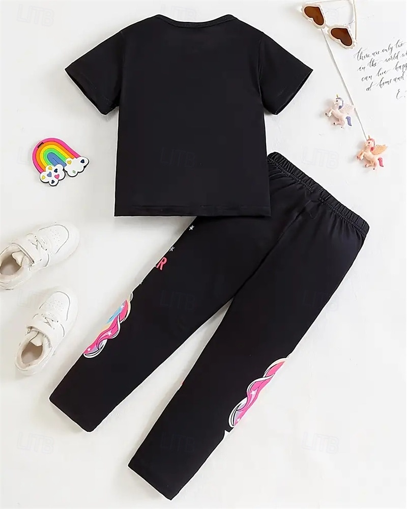 Tyttöjen 3D Yksisarvinen Pyjama-setit Tee & Pants Pyjama-setit Lyhythihainen 3D-tulostus Kesä Kevät Aktiivinen Perus Lapset 4 vuotta + Tiukka pyöreä kaula-aukko Koti Päivittäin Normaali 2025 - $17.99 –P11