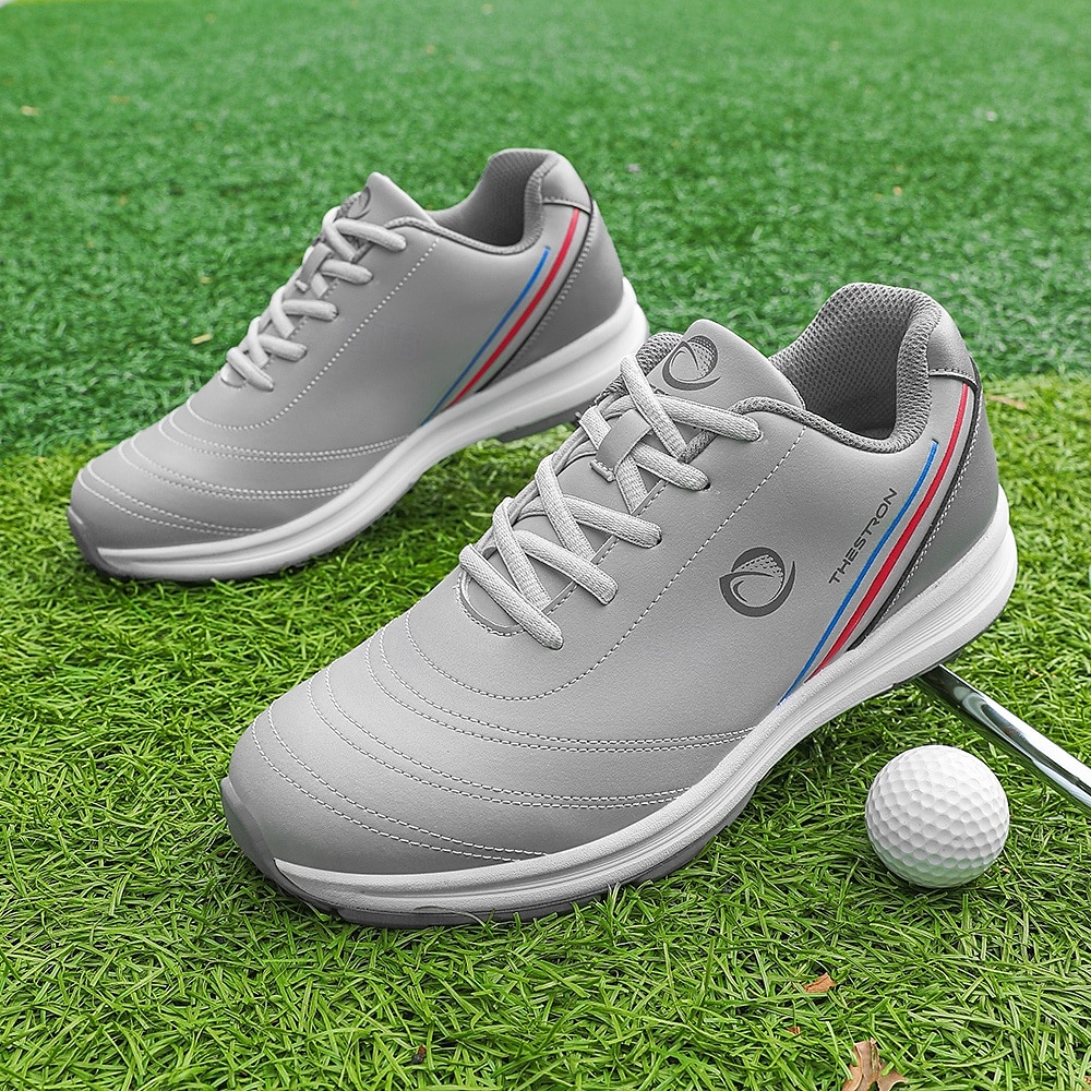 elegante hvite golfsko for menn med tricolor stripe, vanntett skinn, perfekt for profesjonell golfspilling 2025 - $59.99 -P4