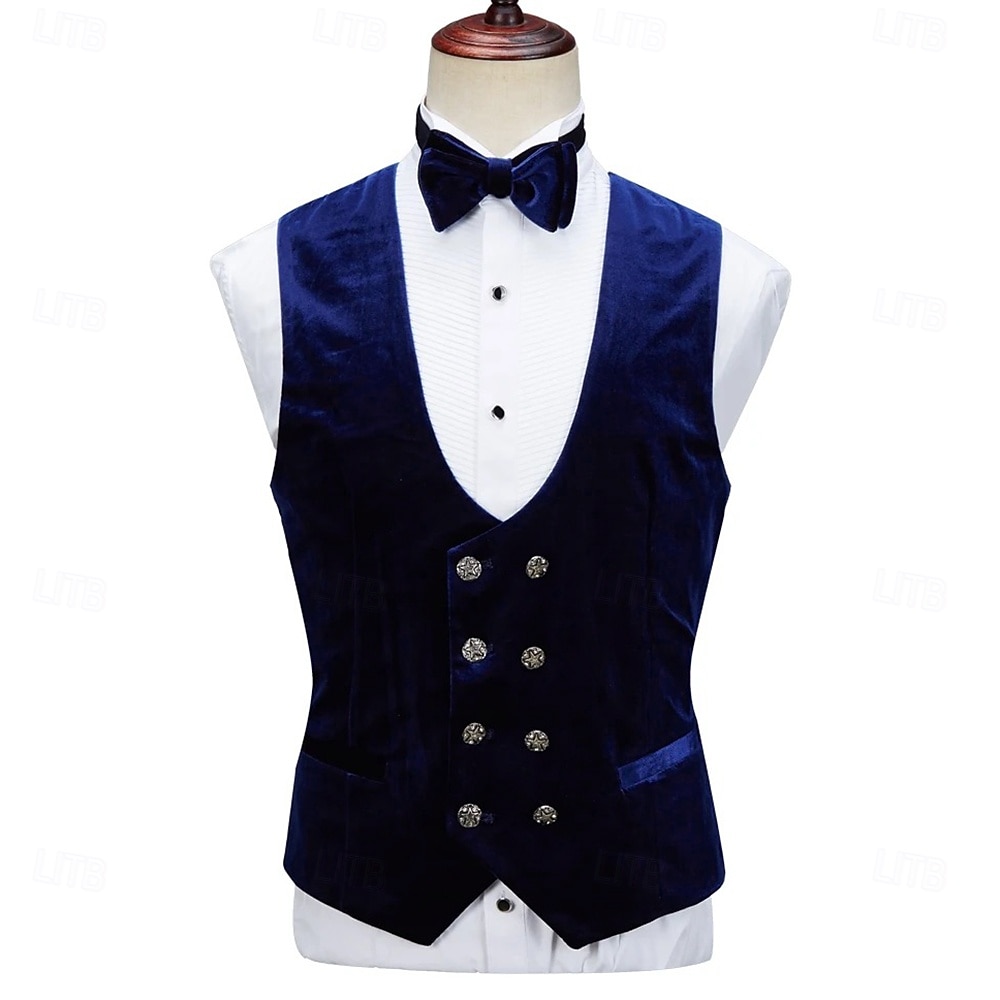 Ternos masculinos para festa de formatura, smoking, azul, luxo, formal, cor sólida, ajuste padrão, 3 peças, abotoamento simples, um botão de 2025 por $139.99 -P4