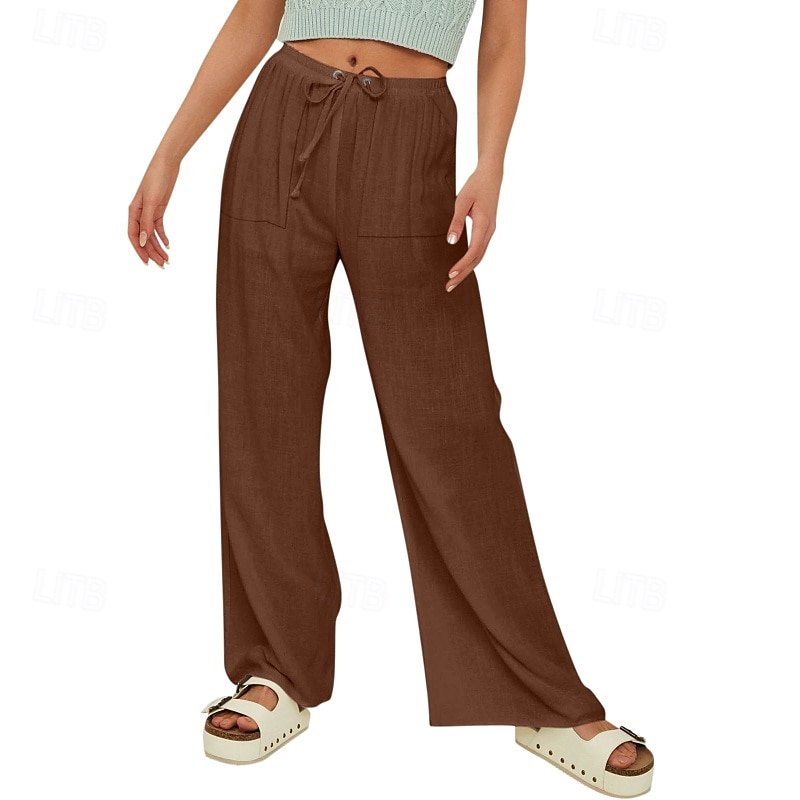 Femmes Short en coton et lin Pantalon inspiré du lin Pantalon en coton et lin Streetwear Occasionnel Longueur complète Naturel Uni Avec Poches Conception à cordon élastique Confortable Extérieur Rue de 2025 ? $24.99 –P6