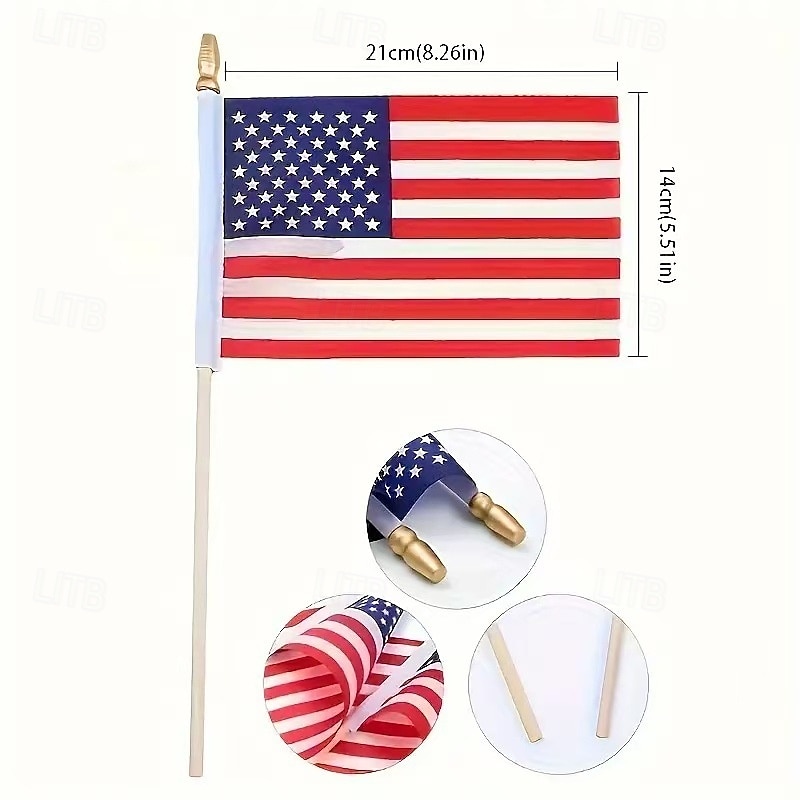 2025年 1個 USアメリカン Stick Flags 小型ミニUSA手持ちフラッグ 7月4日装飾、退役軍人パーティー、メモリアルデー  コレクション – $8.99 –P4