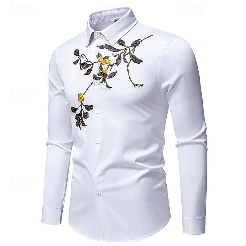 Per uomo Camicia Camicia estiva Maglietta informale Camicia da spiaggia Camicia con bottoni Nero Bianco Manica lunga Floreale Bavero Da mare Hawaiano Con ricami Abbigliamento Poliestere Di tendenza del 2025 a $36.99 –P13