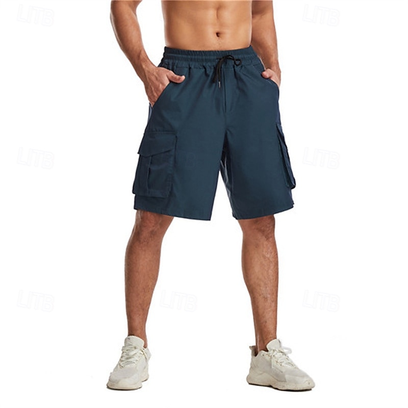 Men's Cargo Shorts Shorts Bermuda shorts Casual Shorts Baggy Multi Pocket Straight Leg Plain Breathable Moisture Wicking Knee Length Outdoor Casual Running Fashion Streetwear Red Blue Micro-elastic 2025 - $25.99 –P6