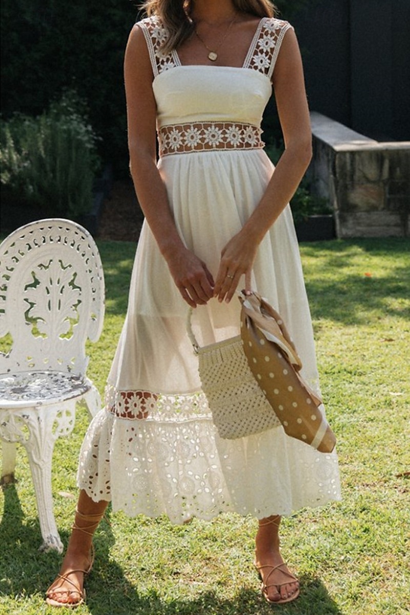 Women's Midi Dress White Dress Graduation Dress Elegant Fashion Modern Vacation Birthday Going out Regular Fit Plain Sleeveless U Neck White Summer 2025 - $32.99 –P5