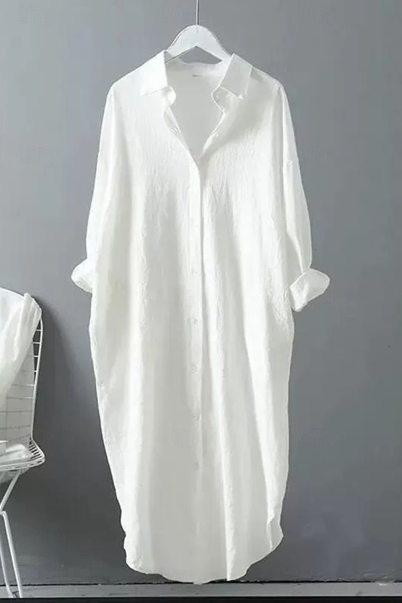 Per donna Abito Midi Abito Camicia Abito in cotone e lino Moda Essenziale Classico Vacanza Ferie Uscire Vestibilità regolare Semplice Manica Lunga Colletto a Camicia Nero Bianco Verde chiaro Rosa del 2025 a $26.99 –P8