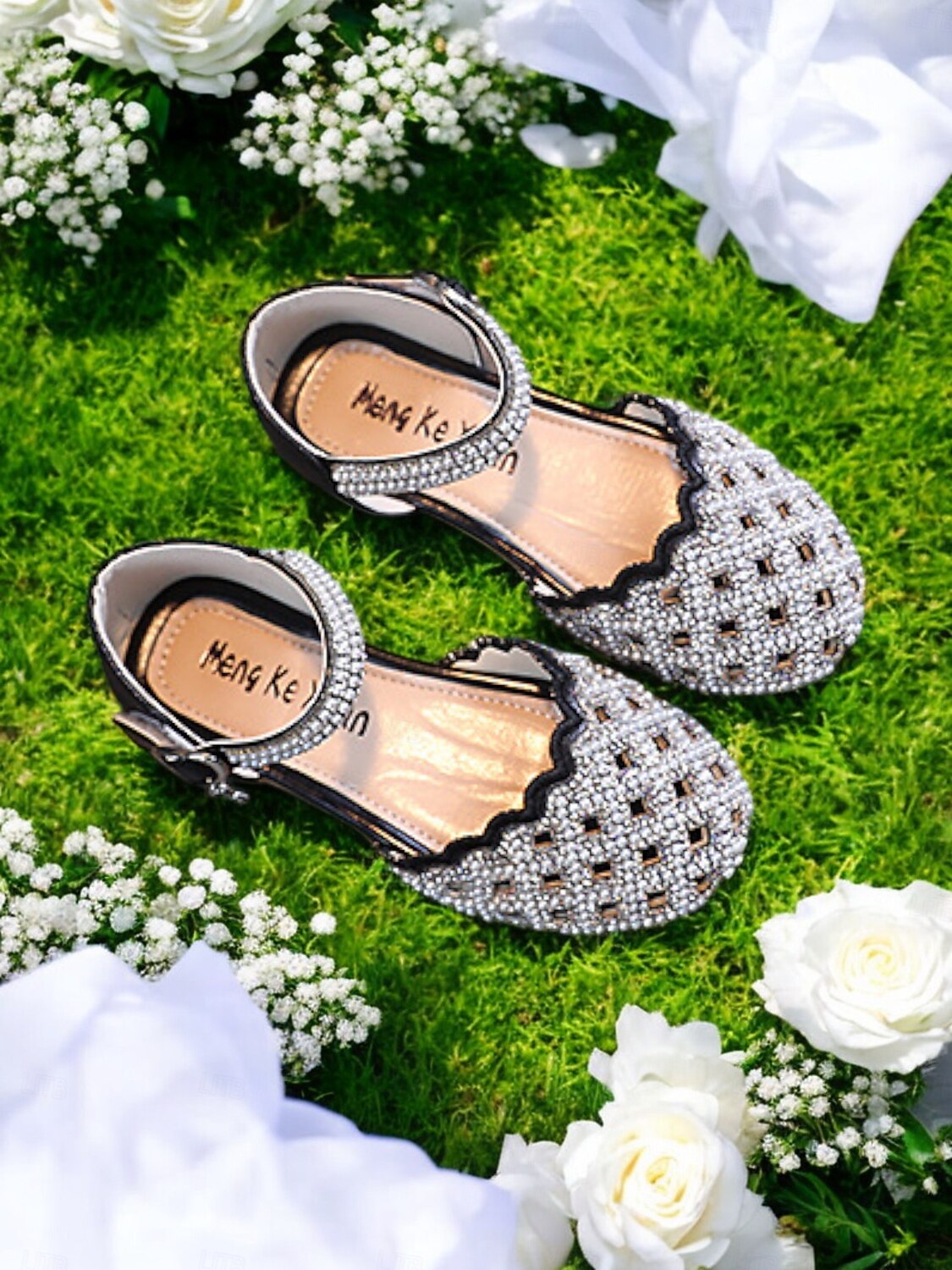 Glitzernde Mary-Jane-Schuhe für Mädchen mit Strasssteinen – elegante Schuhe mit gewelltem Rand für Hochzeiten und Partys 2026 - $19.99 –P1