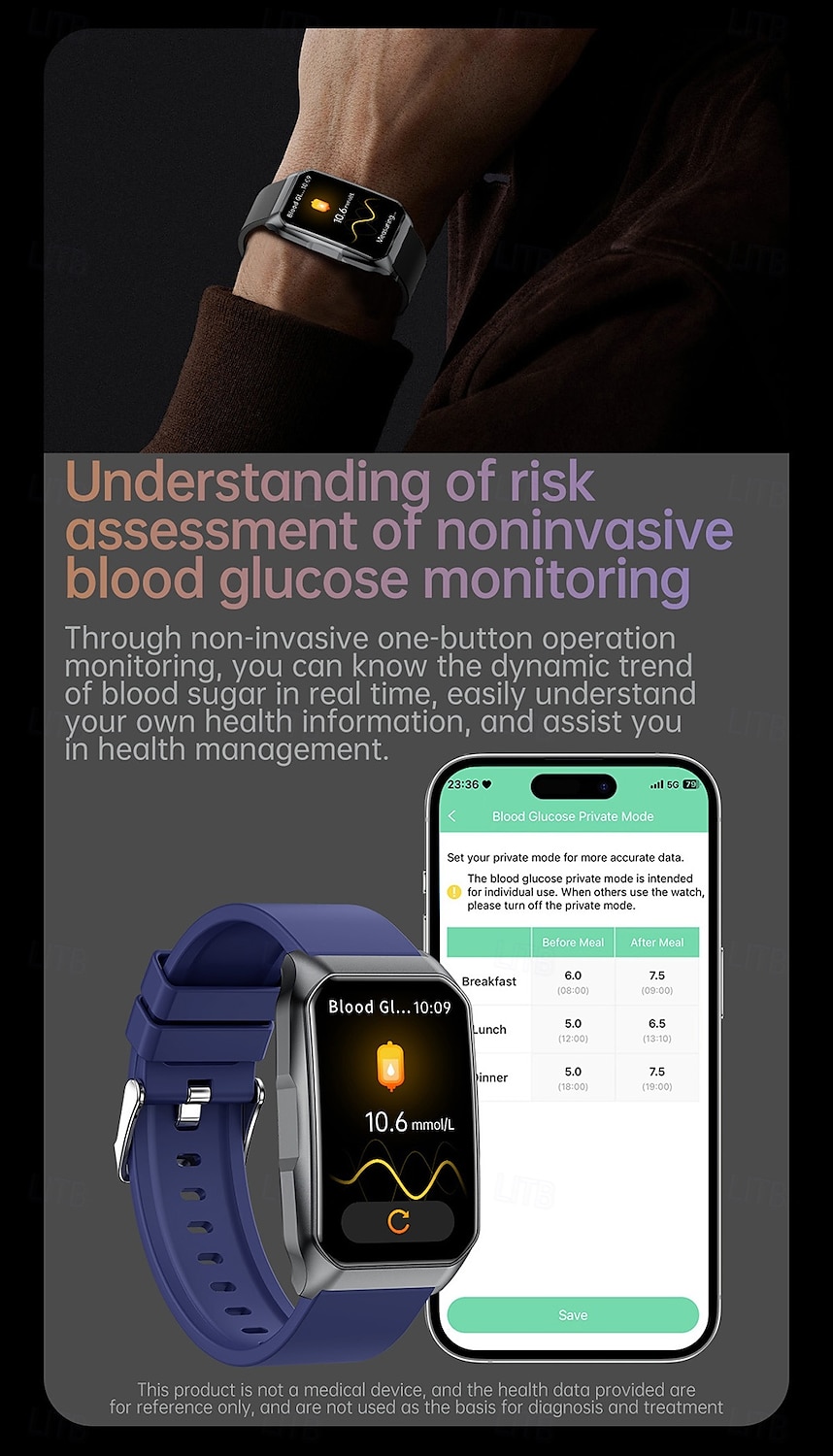 Cardica Men's Smart Watch Blood Glucose Monitor Bluetooth Call Blood Pressure Heart Rate IP68 2025 - $39.99 –P7