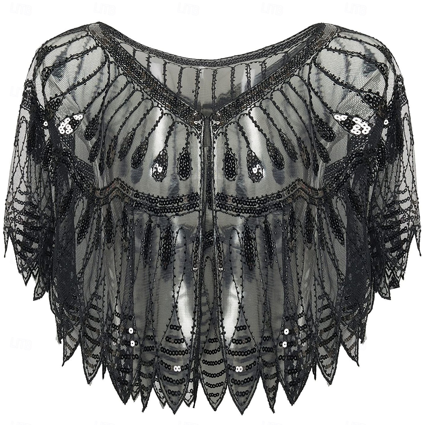 Rugido 20s 1920s Retro Antiguo Chales estilo flapper El gran Gatsby Chica de la aleta Lentejuelas Franja Disfraz Mujer Carnaval Fiesta de Noche Boda Mascarada Adulto Chal 2026 - $15.49 –P12