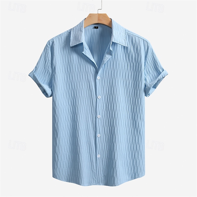 Men's Shirt Summer Shirt Casual Shirt Button Up Shirt Blue Green Gray Short Sleeve Plain Collar Daily Clothing Apparel Fashion Casual Comfortable 2025 - $22.99 –P5