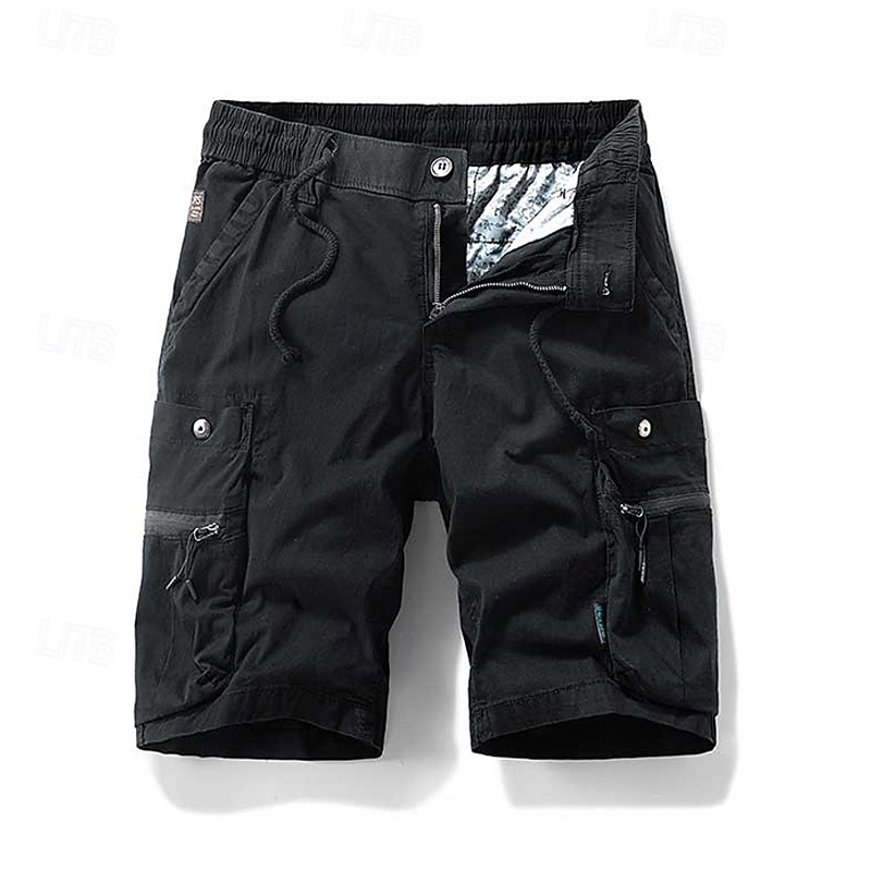 Men's Cargo Shorts Shorts Summer Shorts Drawstring Elastic Waist Zipper Pocket Plain Comfort Wearable Knee Length Outdoor Sport Daily Fashion Casual Black Brown 2026 - $39.99 –P11
