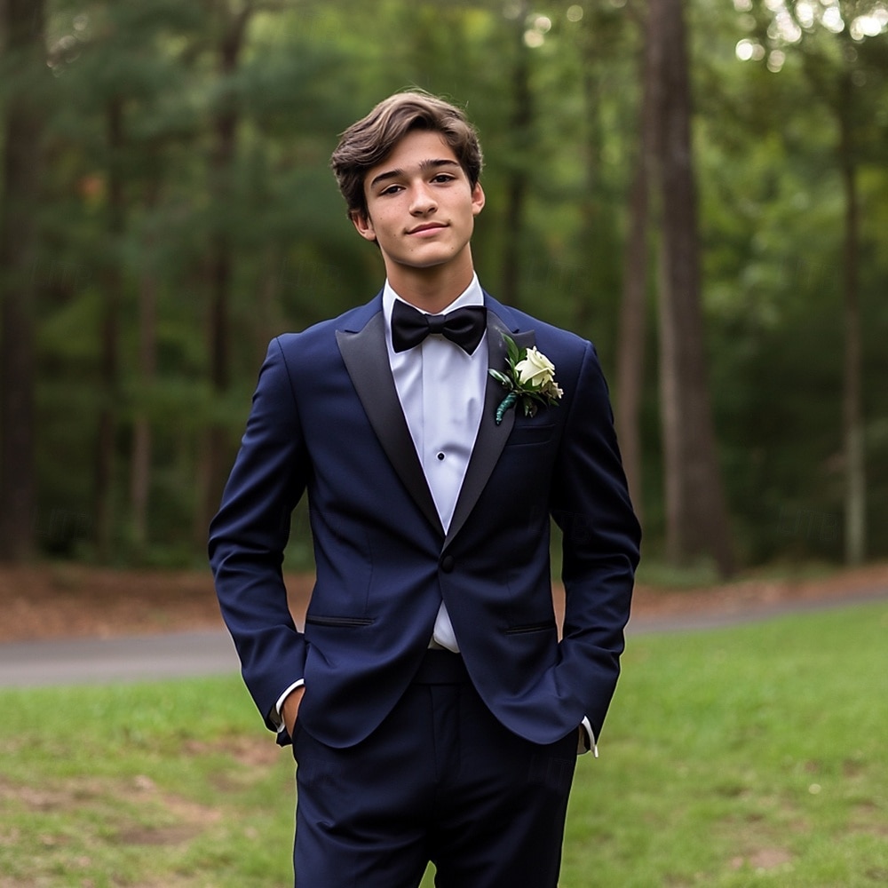 abiti da ballo di fine anno da uomo smoking blu navy di lusso formali tinta unita vestibilità standard 2 pezzi monopetto un bottone del 2025 a $122.99 -P1