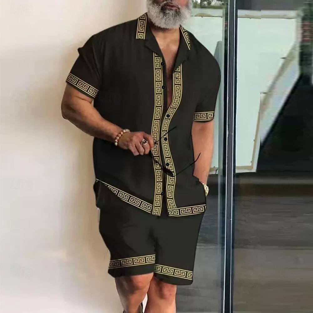 Homme Impression 2 pièces Ensembles de chemises Hauts d'été Manche Courte Pantalon court Col cubain Vacances Ethnique Soirée Occasionnel Quotidien Impression 3D Été Noir de 2026 ? $40.99 –P1