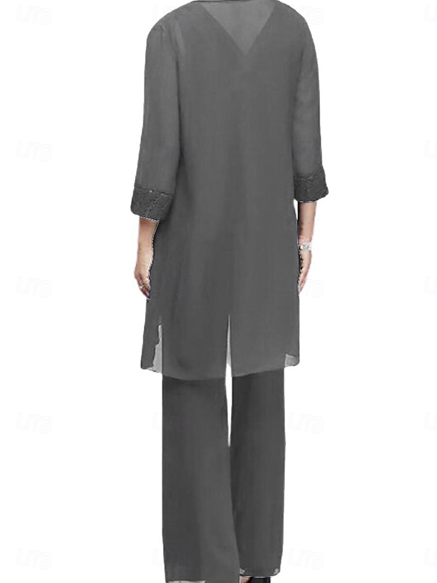 Tre Pezzi Abito da cerimonia per signora Elegante Vintage Girocollo Lunghezza al pavimento Spandex Manica Lunga con Tinta unita 2025 del 2025 a $79.99 –P2