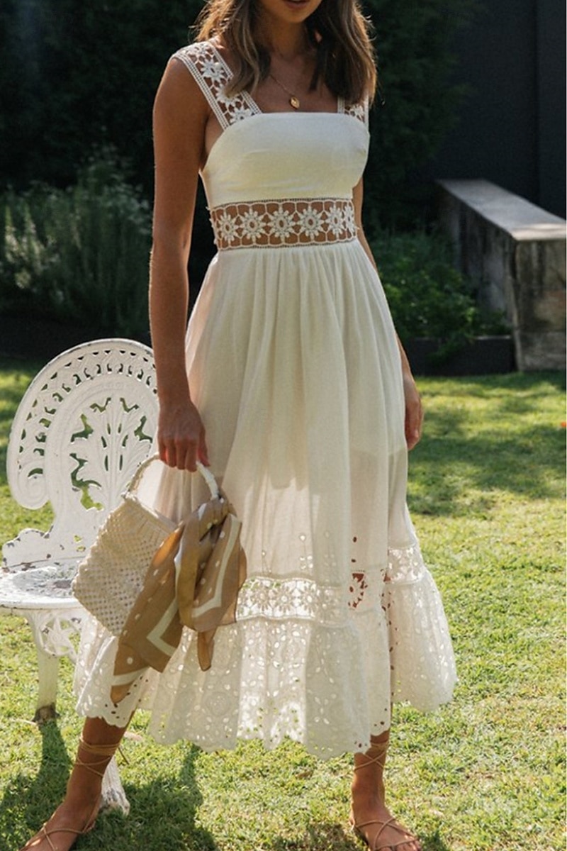 Women's Midi Dress White Dress Graduation Dress Elegant Fashion Modern Vacation Birthday Going out Regular Fit Plain Sleeveless U Neck White Summer 2025 - $32.99 –P3