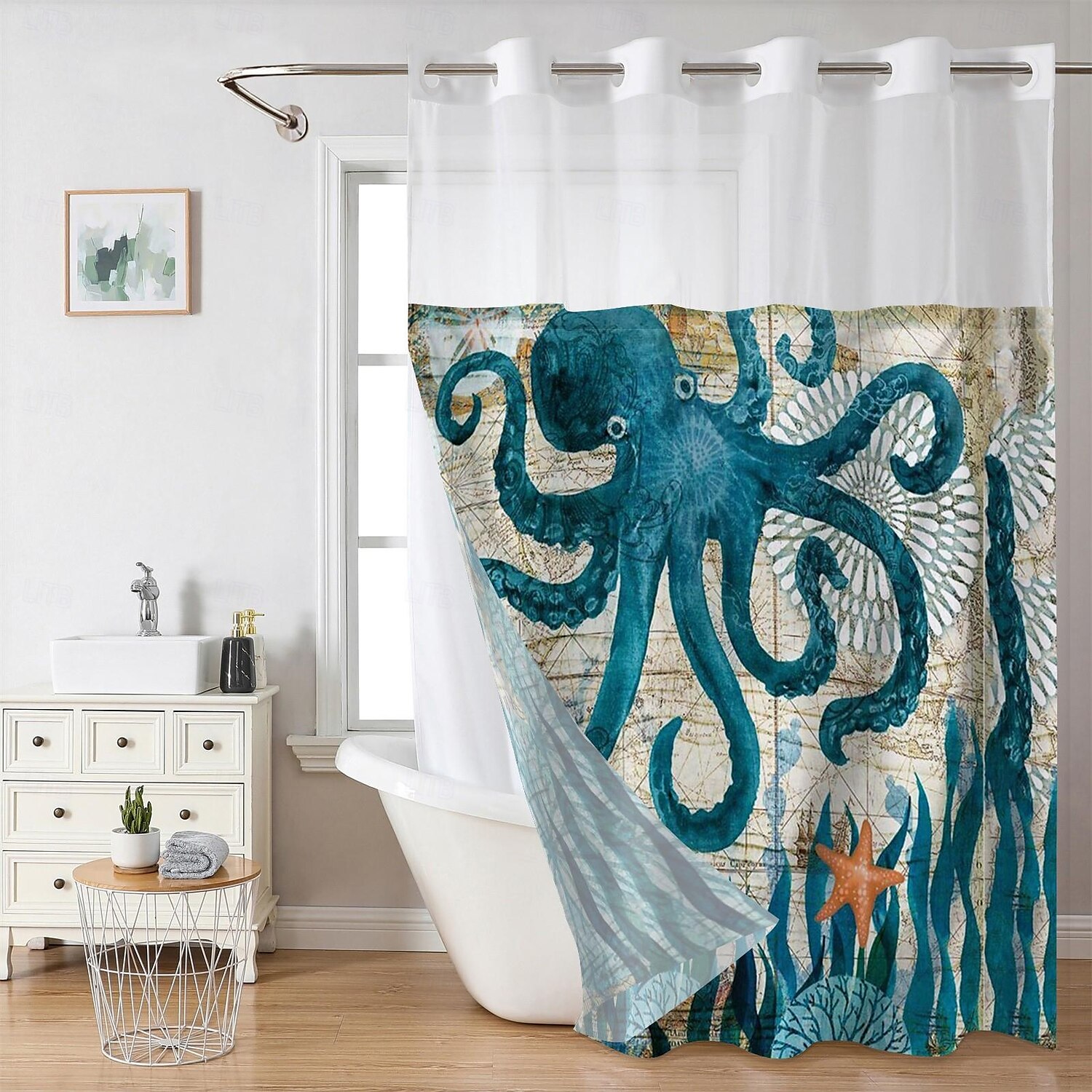 Duschvorhang-Set mit einsteckbarem Innenfutter und transparenter Fensterbahn 180cm*180cm (70"*70") wasserabweisendes Polyester ohne Haken Ösen 120 GSM doppellagige Hotel-Spa Badezimmer-Trennwand 2025 - $41.99 –P3