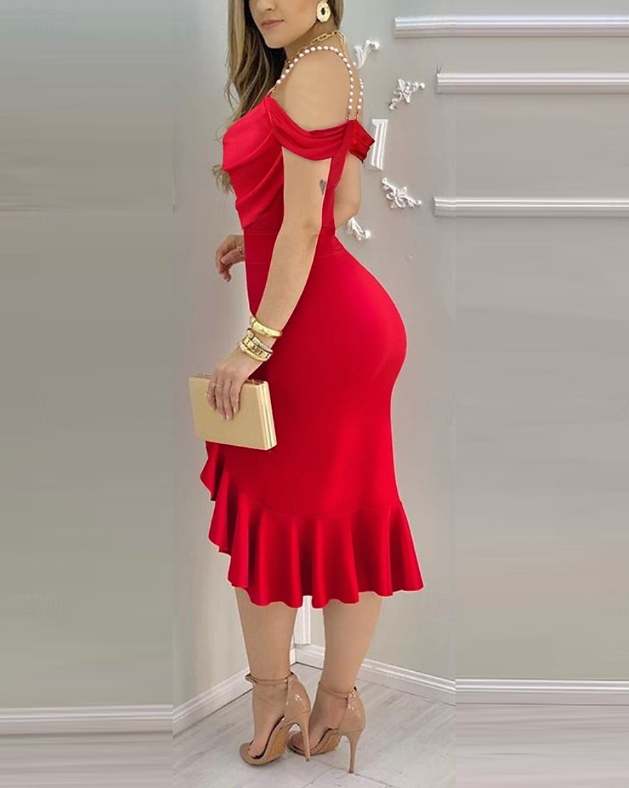 Pentru femei Rochii Midi Rochie eleganta Elegant Concediu Dată Fit regulat Culoare solidă Manșon scurt Glugă Gât Negru Roșu-aprins Albastru piscină Trifoi Vară 2025 - $23.99 –P6