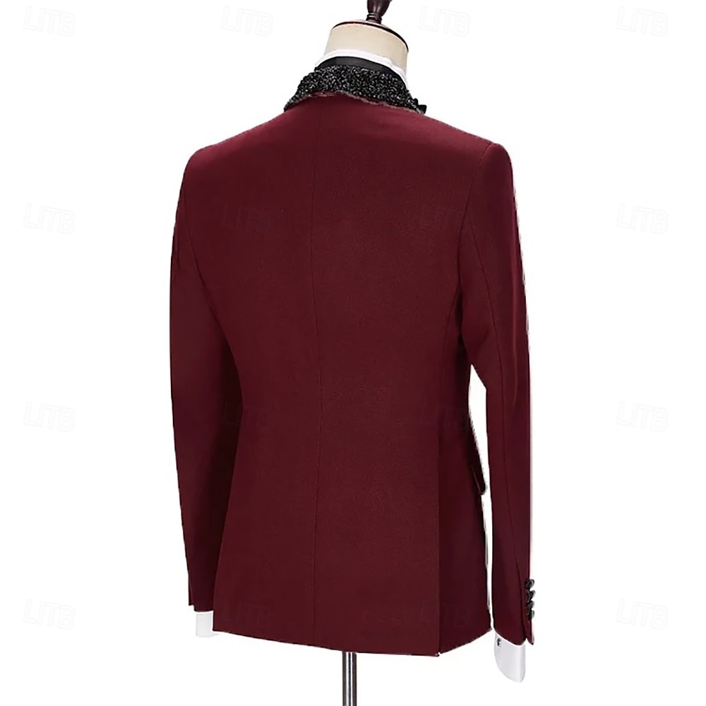 Costumes de soirée pour hommes smokings costumes de retour à la maison noir bordeaux luxe formel couleur unie coupe standard 2 pièces simple boutonnage un bouton de 2025 ? $122.99 –P4